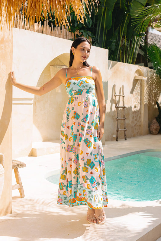 Image of Dresses. Productname: Heychic Fortuna Abstract Midi Dress in Blue colour by brand - Heychic
