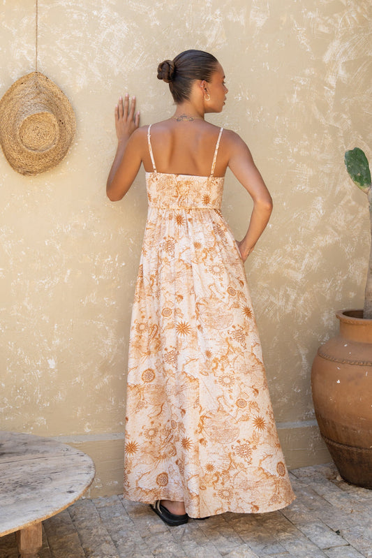 Heychic Odessa Abstract Flared Maxi Dress (Khaki)