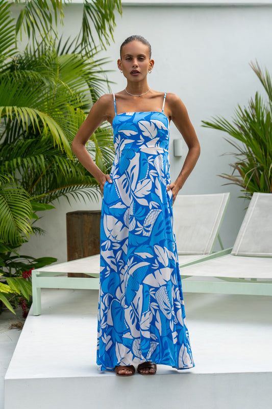 Image of Dresses. Productname: Heychic Vale Tropical Flared Maxi Dress in Blue colour by brand - Heychic