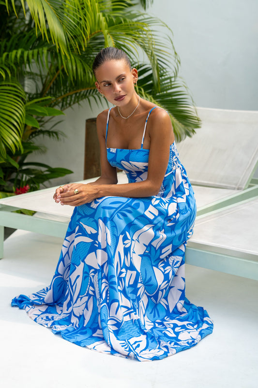 Heychic Vale Tropical Flared Maxi Dress (Blue)