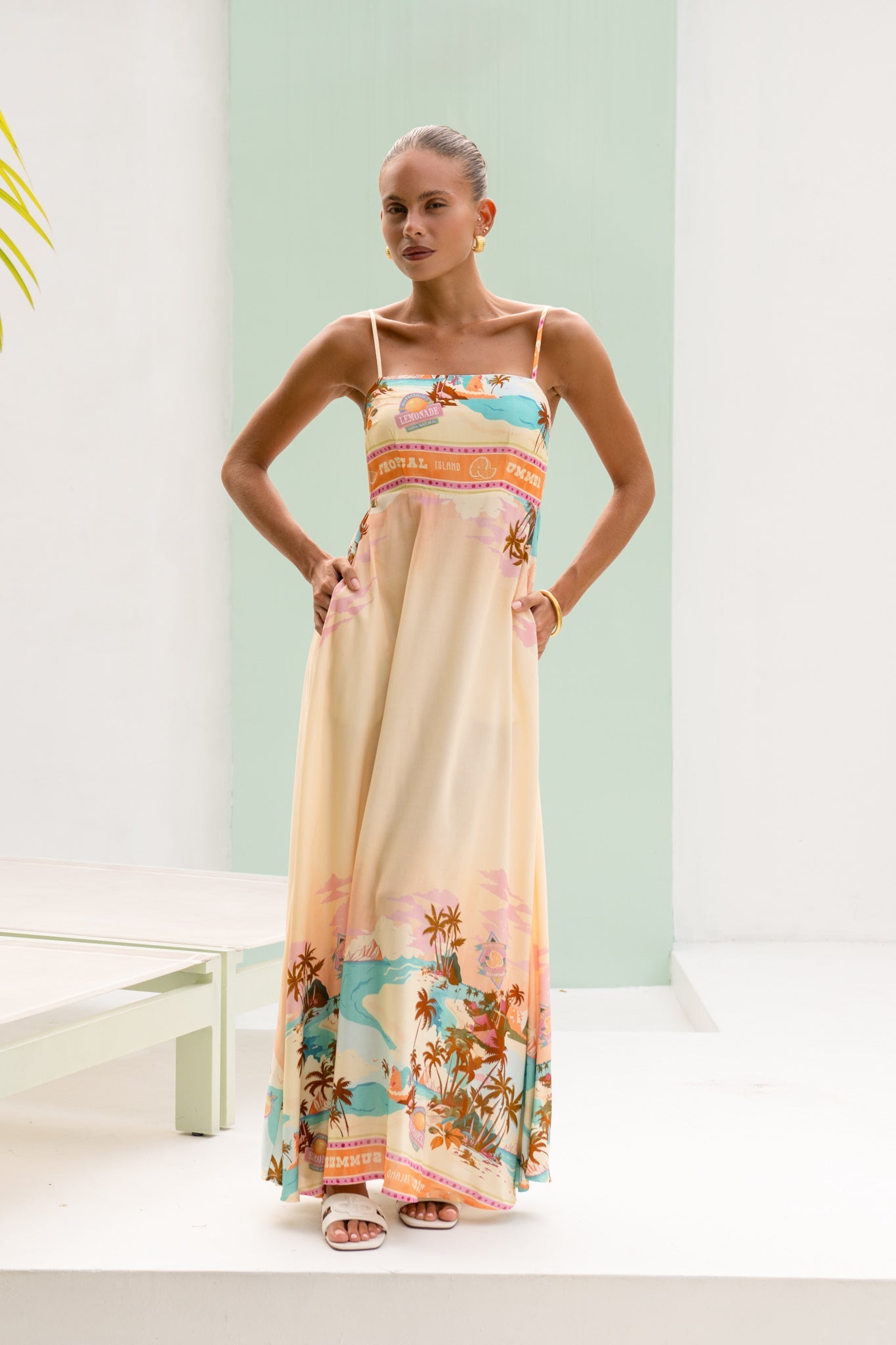 Heychic Summer Pink Tropical Flared Maxi Dress (Orange)