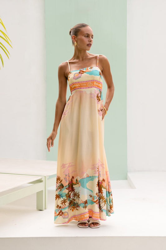 Image of Dresses. Productname: Summer Orange Pink Tropical Flared Maxi Dress in Orange colour by brand - Heychic