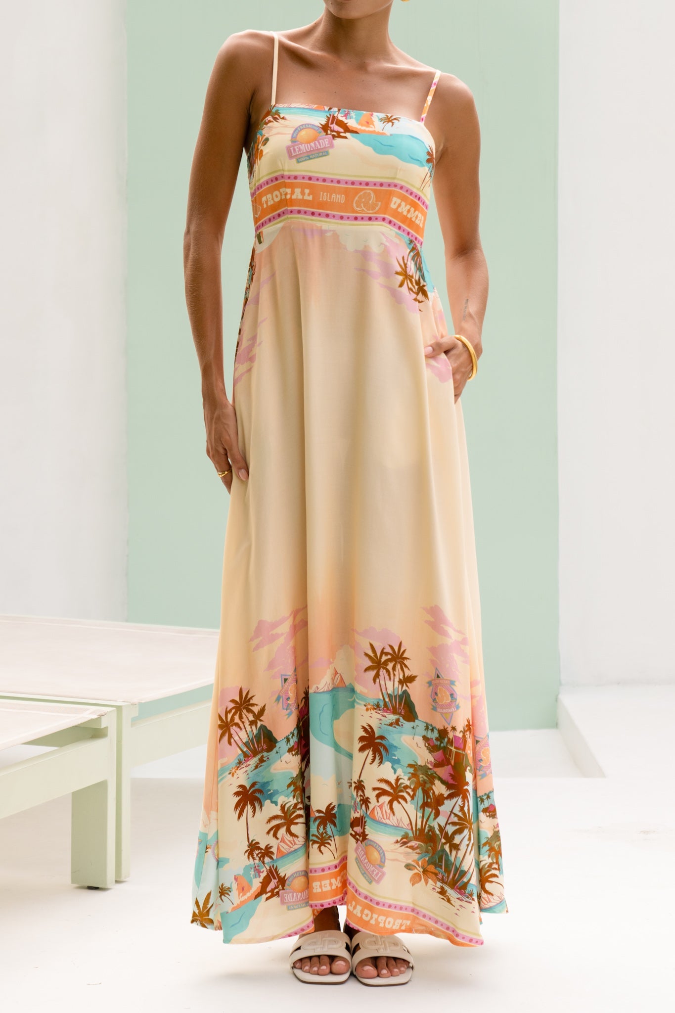 Heychic Summer Pink Tropical Flared Maxi Dress (Orange)