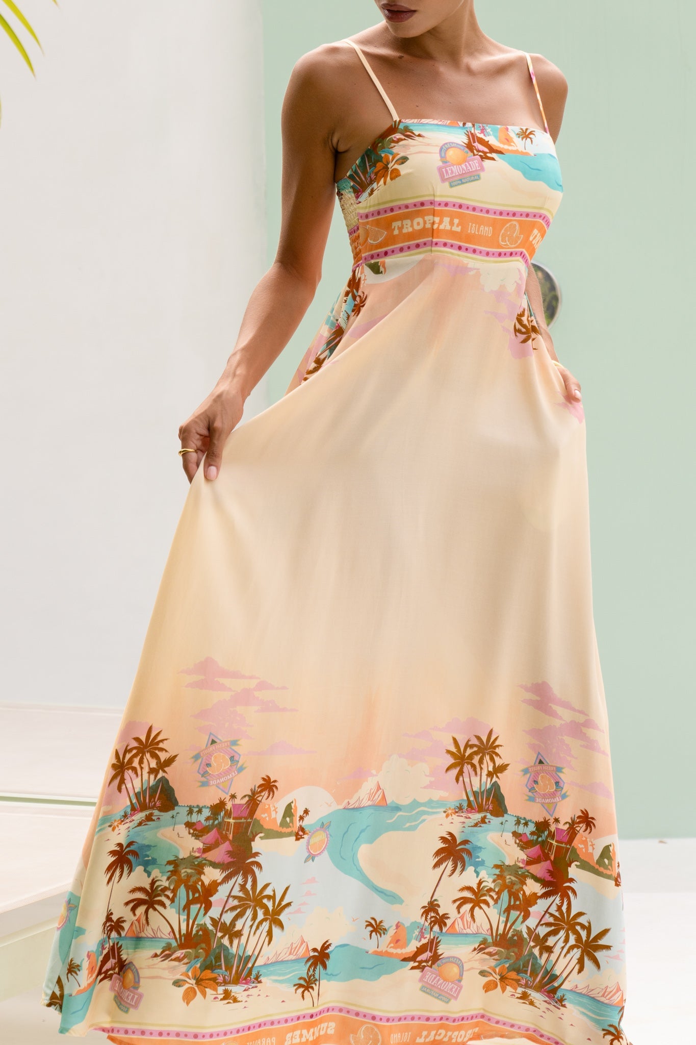 Heychic Summer Pink Tropical Flared Maxi Dress (Orange)