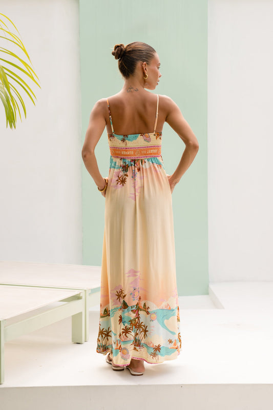 Heychic Summer Pink Tropical Flared Maxi Dress (Orange)