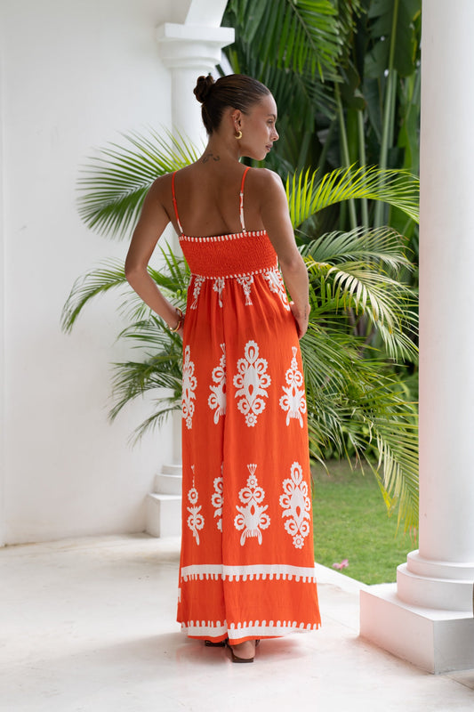 Heychic Levana Abstract Flared Maxi Dress (Orange)