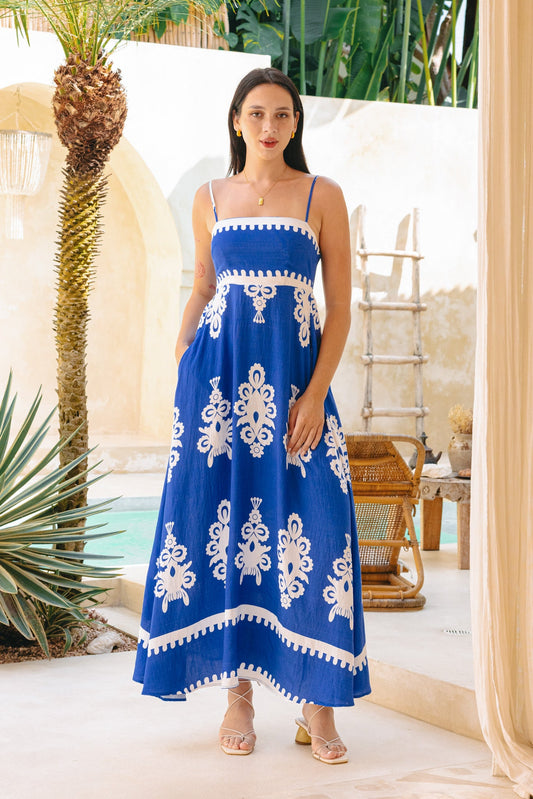 Heychic Lune Abstract Maxi Dress (Blue)