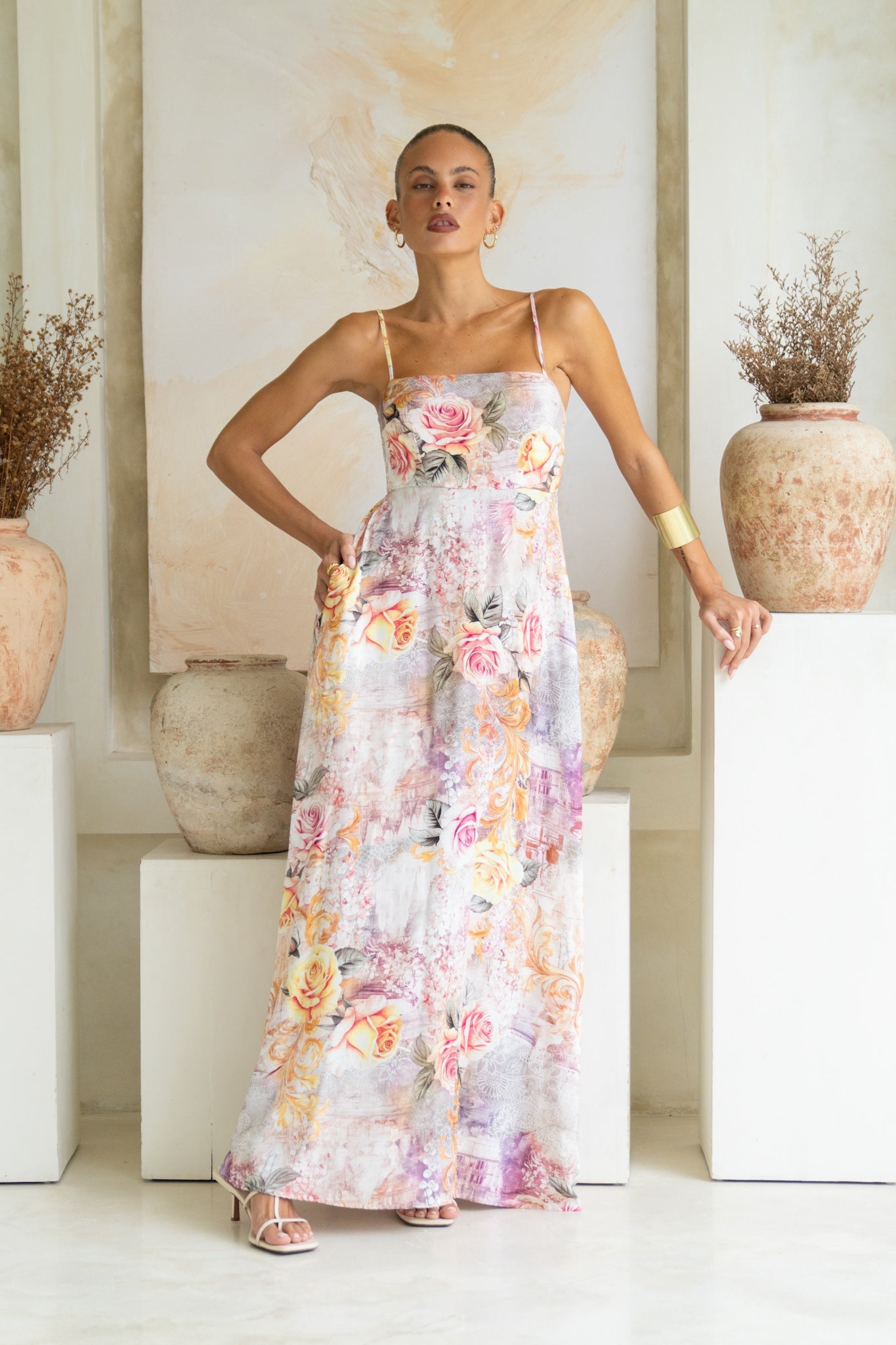 Heychic Carmella Floral Flared Maxi Dress (Pink)