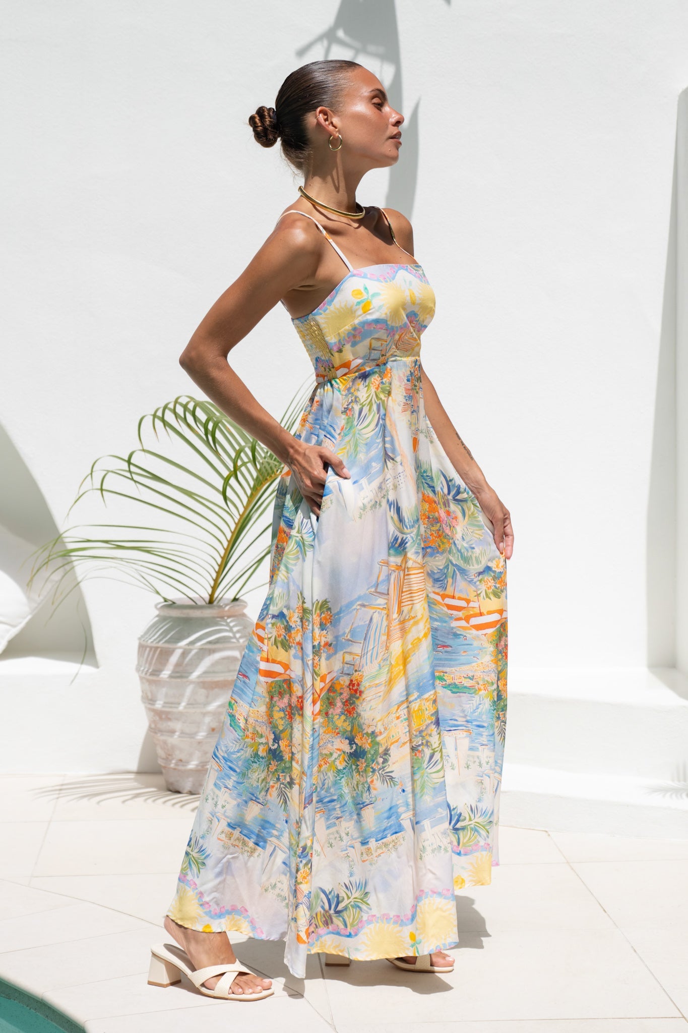 Heychic Solmar Multicolour Abstract Flared Maxi Dress (Multi)
