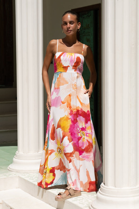 Image of Dresses. Productname: Heychic Genevieve Pink Floral Flared Maxi Dress in Pink colour by brand - Heychic