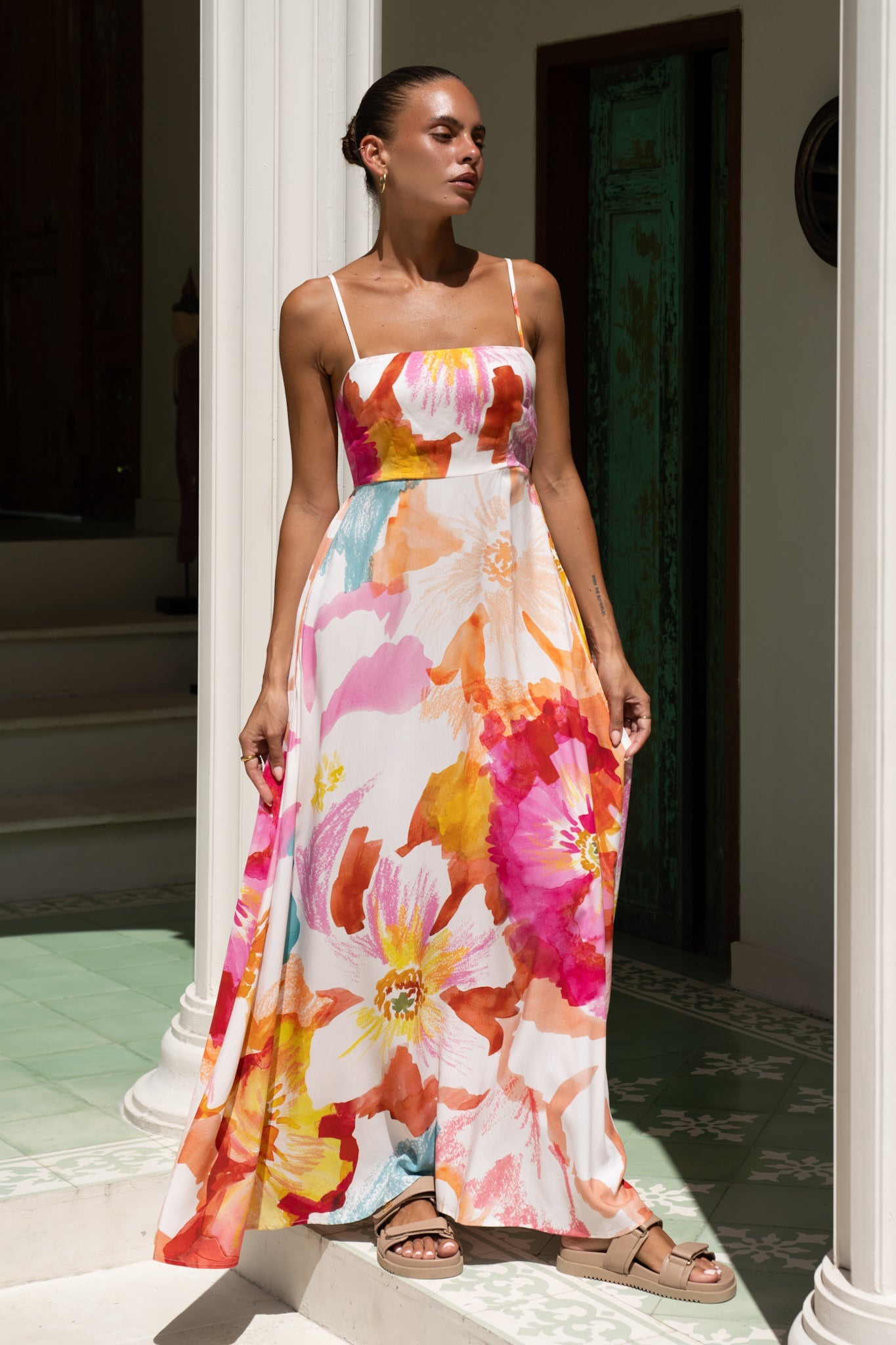 Heychic Genevieve Floral Flared Maxi Dress (Pink)