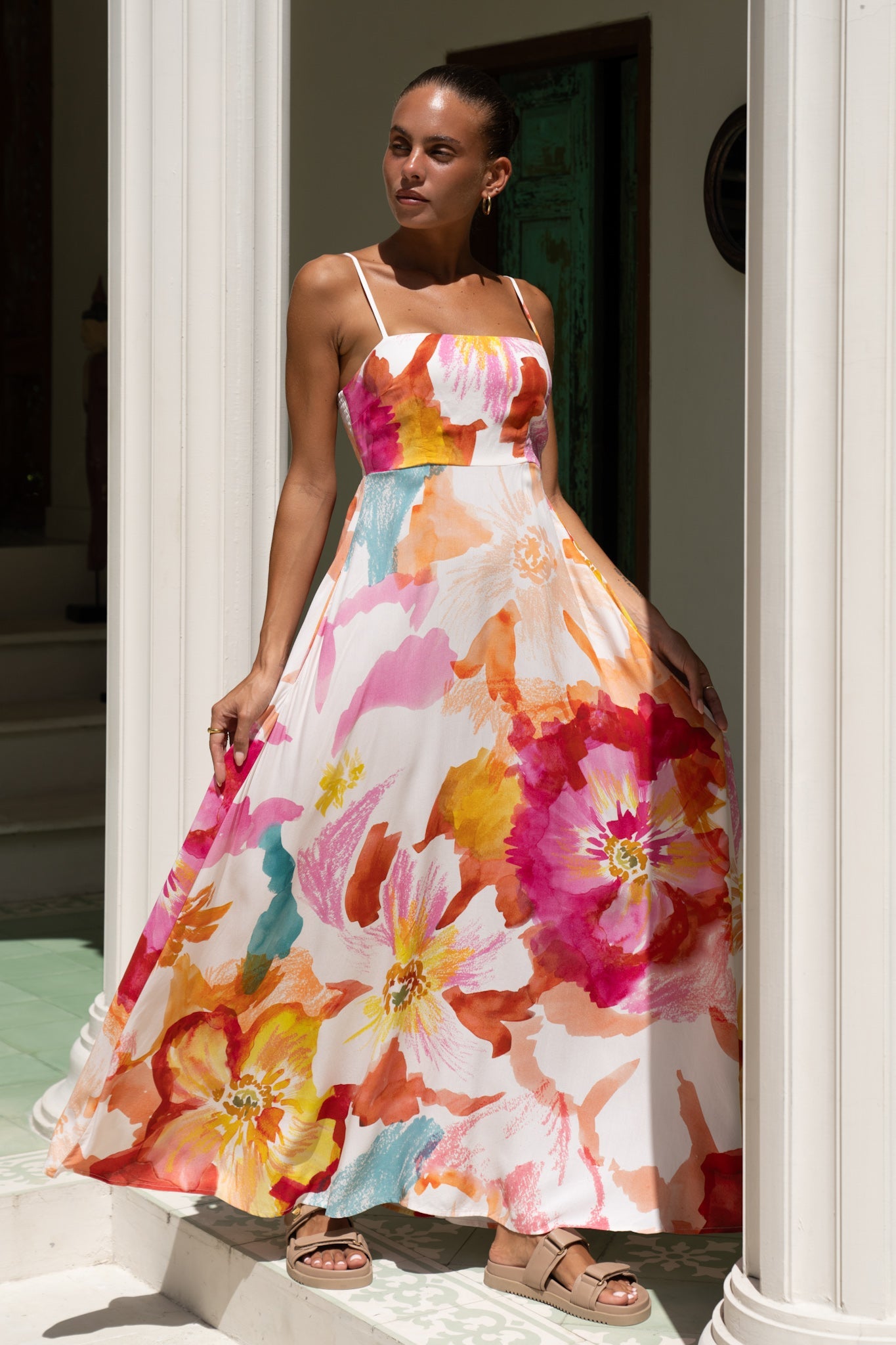 Heychic Genevieve Floral Flared Maxi Dress (Pink)