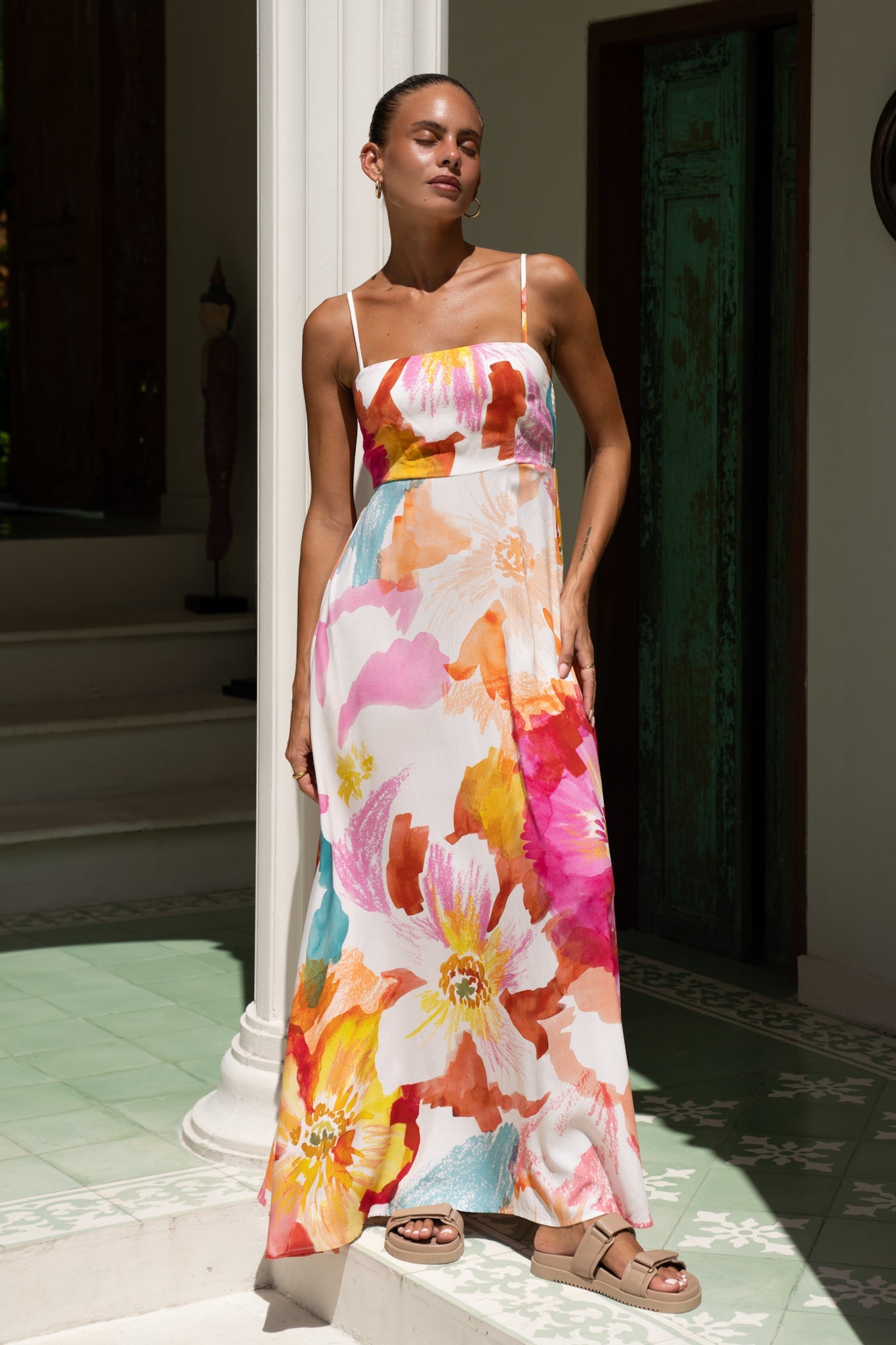 Heychic Genevieve Floral Flared Maxi Dress (Pink)