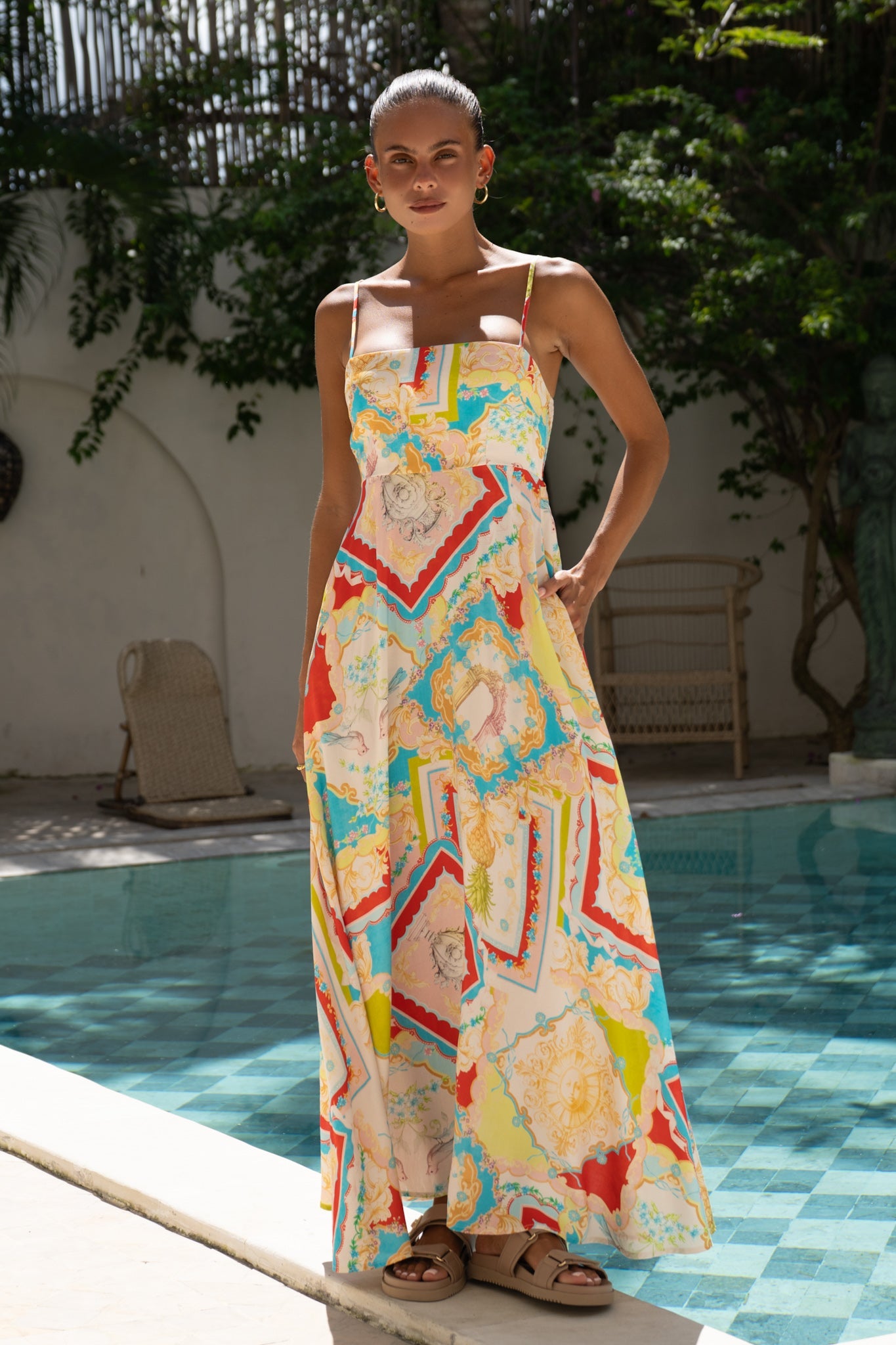 Heychic Anicetta Multicolour Patchwork Flared Maxi Dress (Multi)