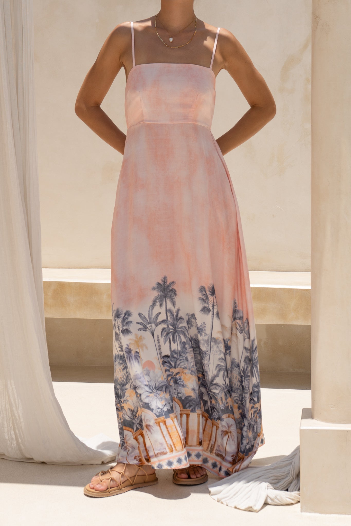 HEYCHIC Marzella Tropical Flared Maxi Dress (Pink)