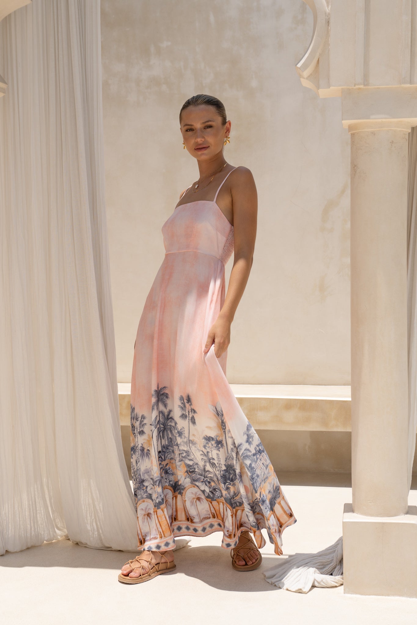 HEYCHIC Marzella Tropical Flared Maxi Dress (Pink)