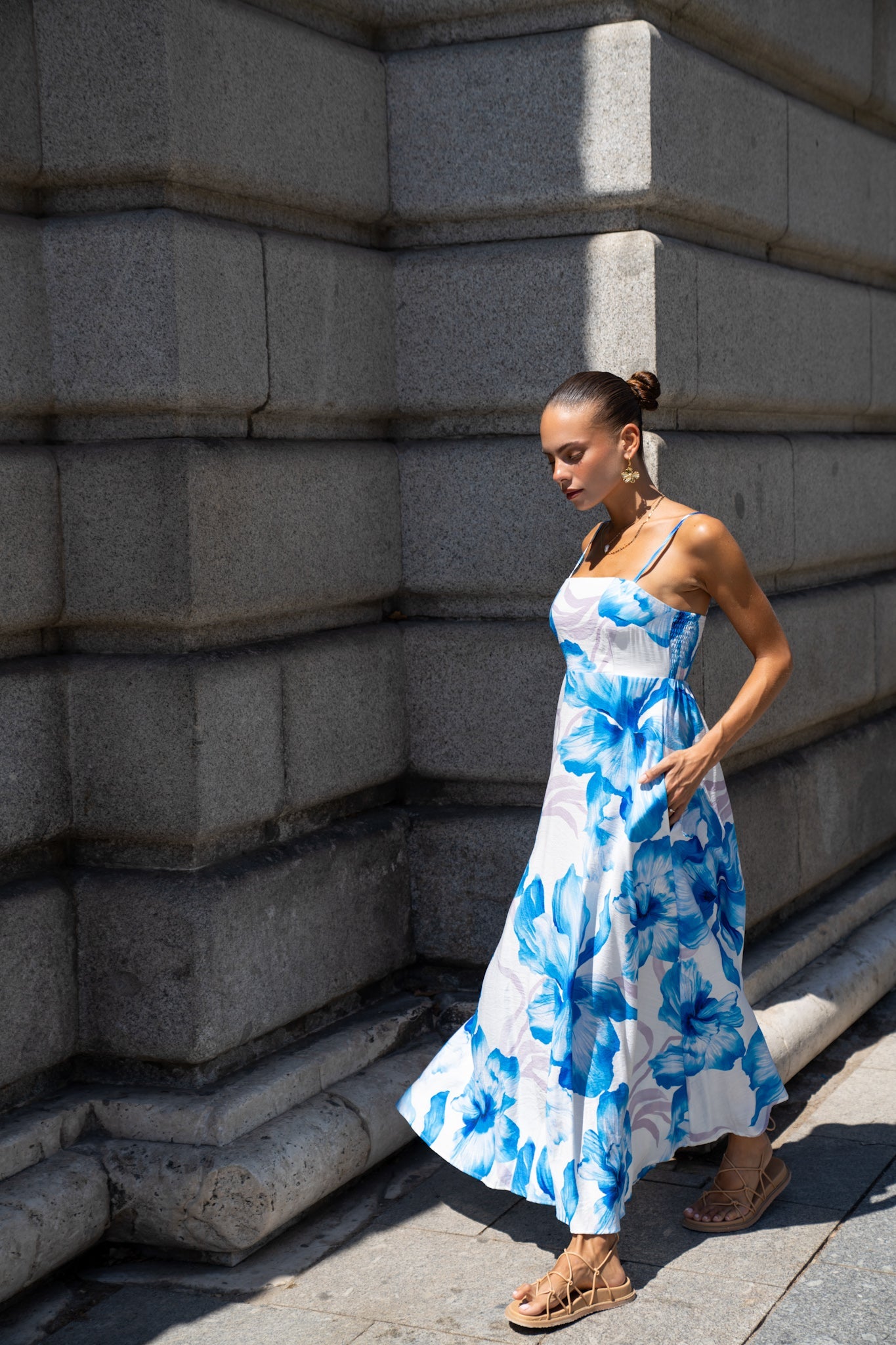 HEYCHIC Aiselle Floral Flared Maxi Dress (Blue)