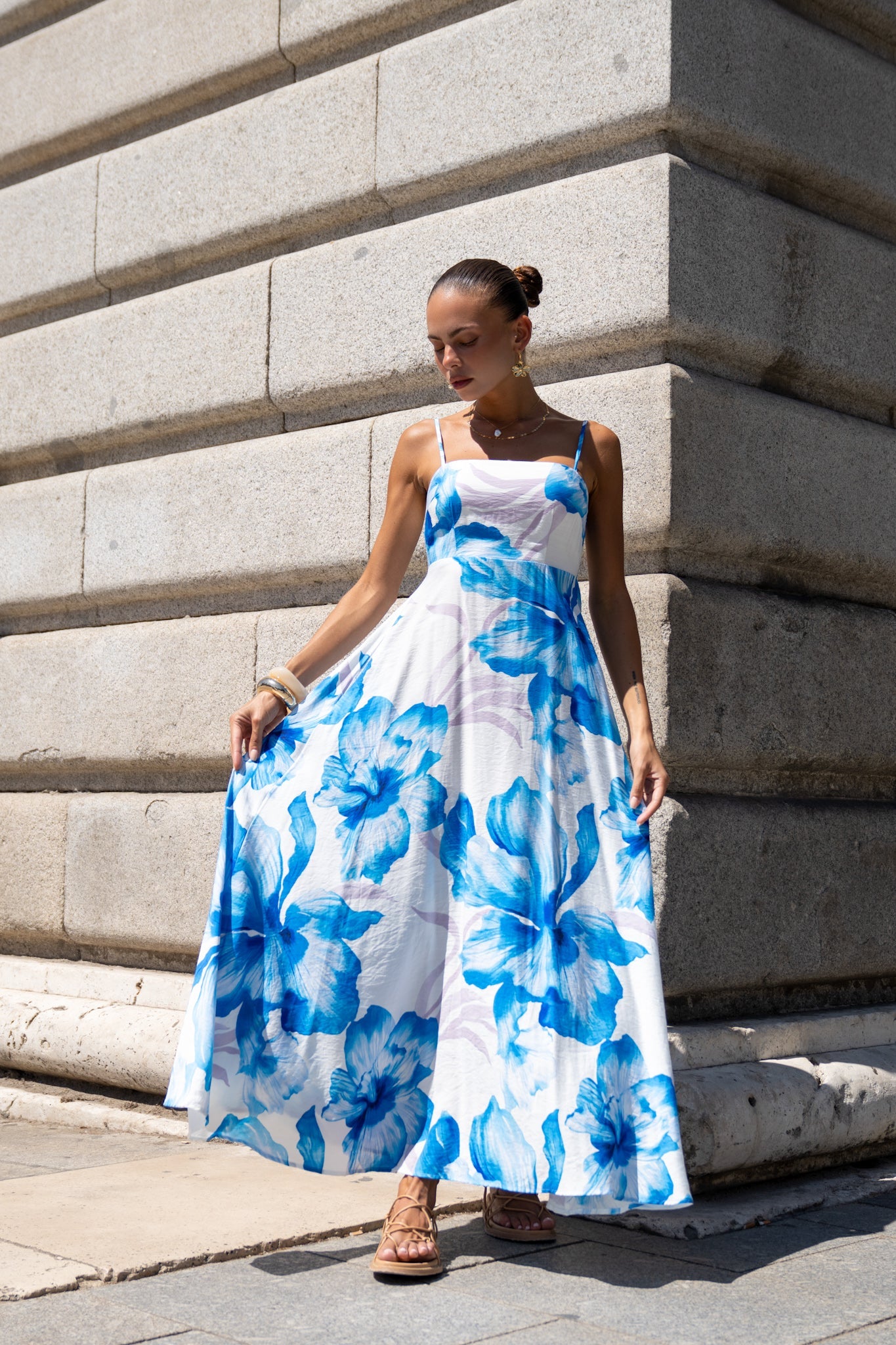 HEYCHIC Aiselle Floral Flared Maxi Dress (Blue)