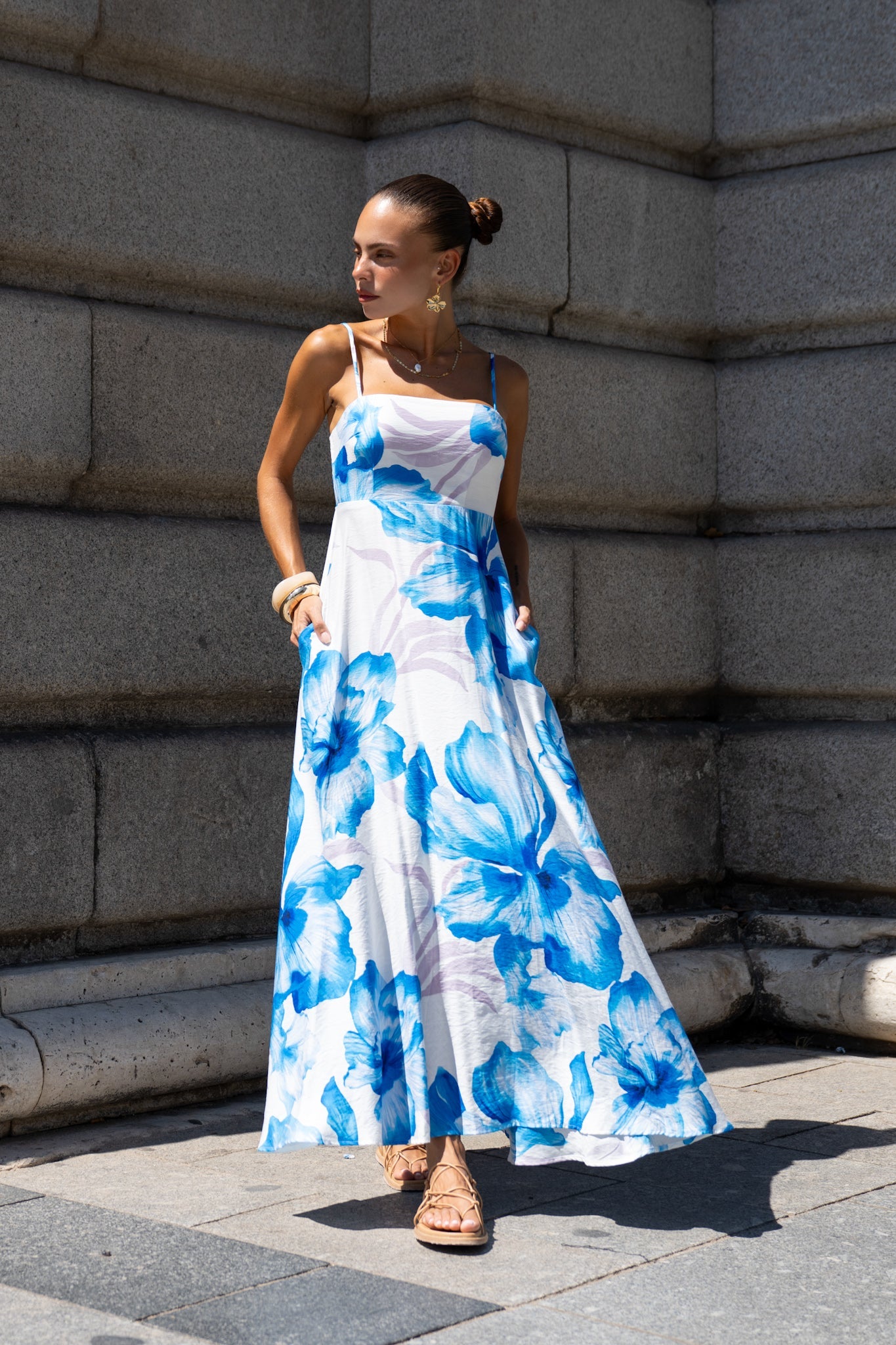 HEYCHIC Aiselle Floral Flared Maxi Dress (Blue)