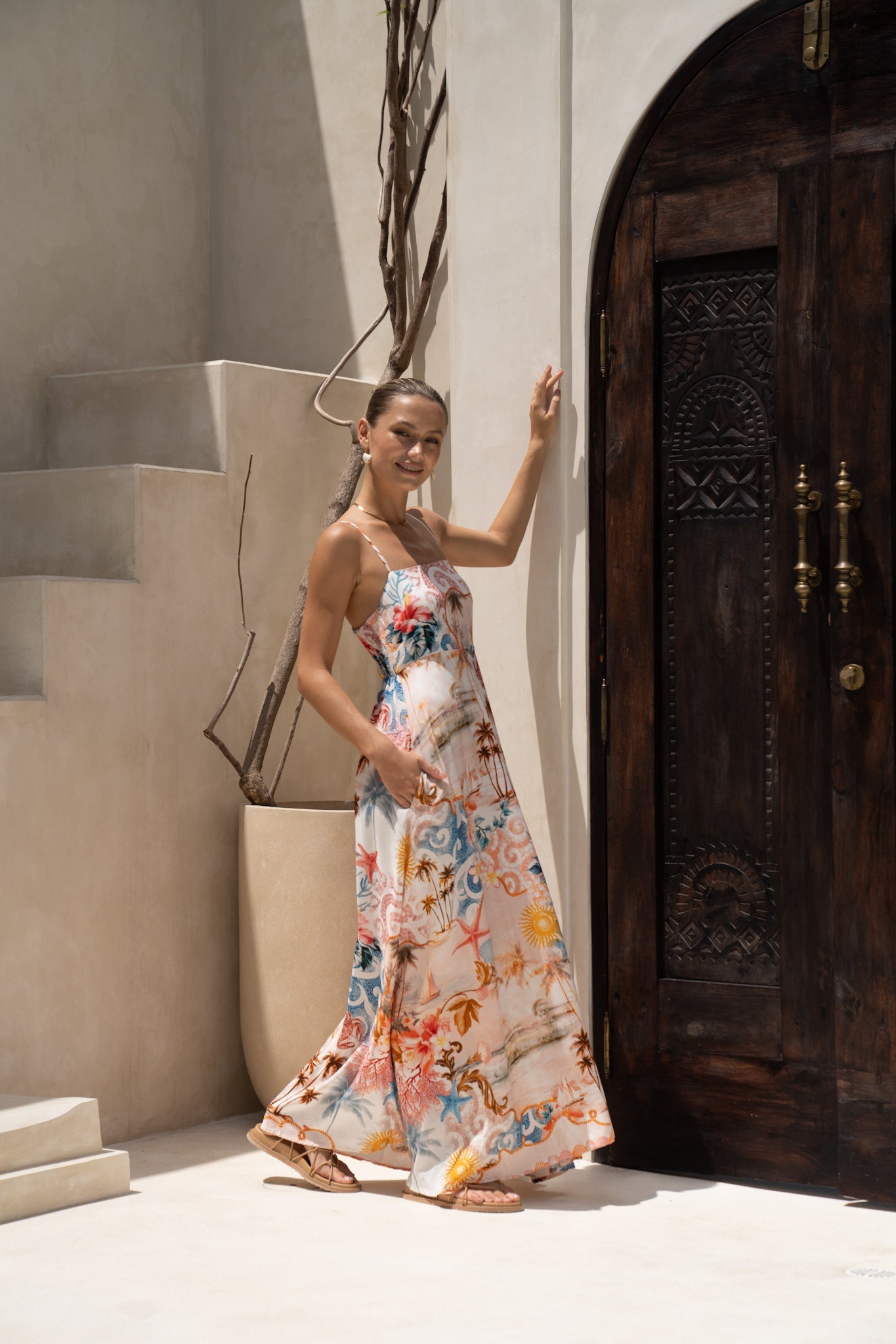 HEYCHIC Lumeia Tropical Flared Maxi Dress (Pink)