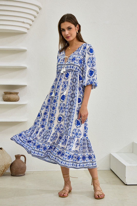 Image of Dresses. Productname: Heychic Amara Boho Midi Dress in Blue colour by brand - Heychic