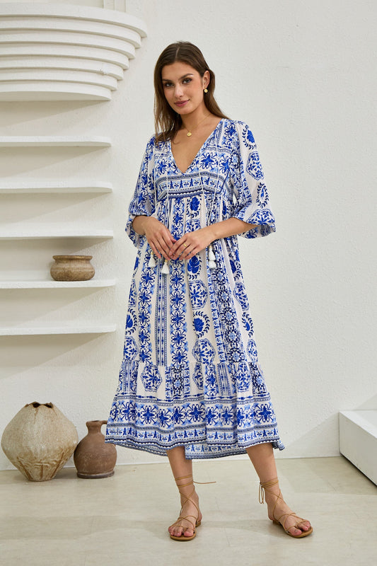 Heychic Amara Boho Midi Dress (Blue)