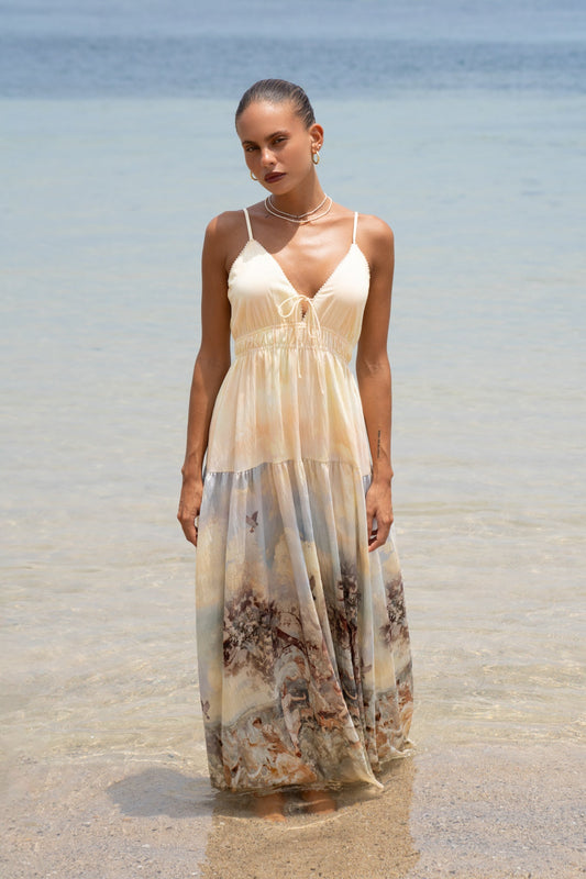 Heychic Lavinia Blue Abstract Maxi Dress (Yellow)