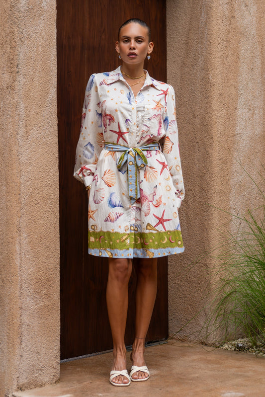 Heychic Lauriane Abstract Belted Long Sleeve Mini Dress (Multicolour)