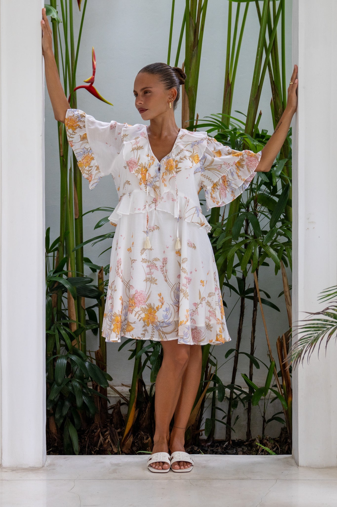 Heychic Emmeline Yellow Ruffle Mini Dress (Floral)