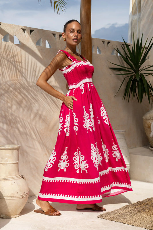 Heychic Lula Hot Abstract Square Neck Maxi Dress (Pink)