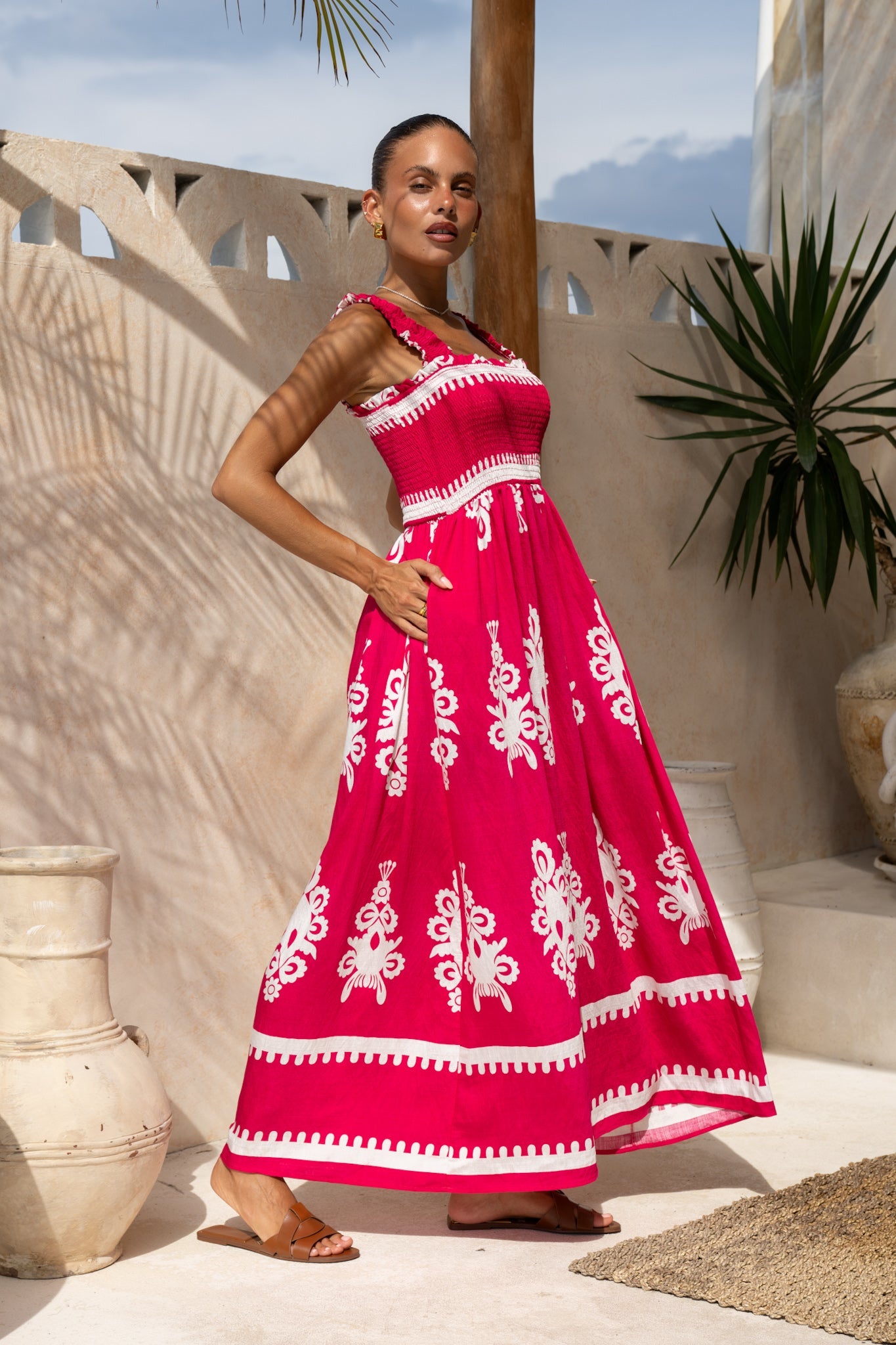 Heychic Lula Hot Abstract Square Neck Maxi Dress (Pink)