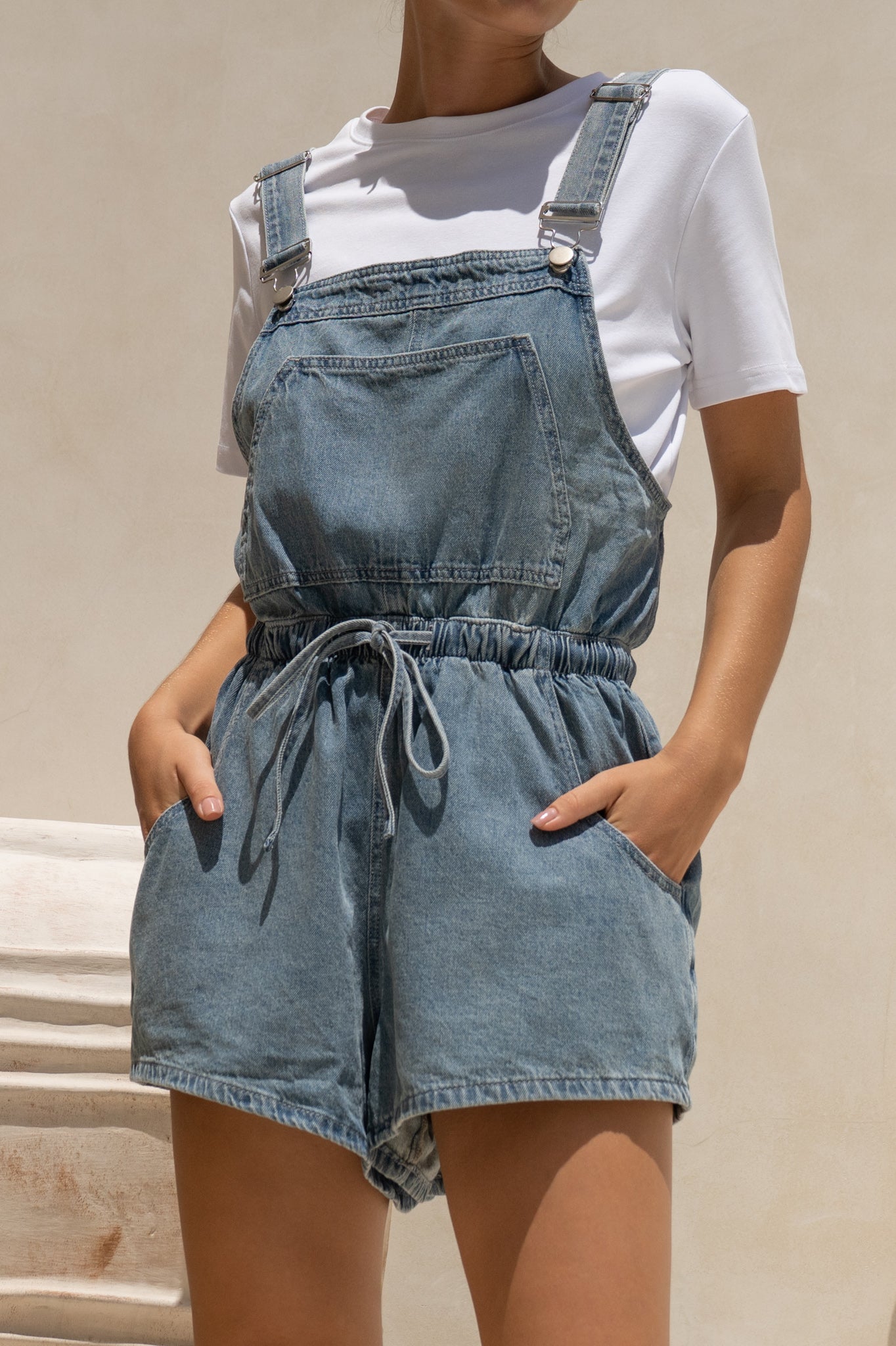 HEYCHIC Wren Denim Short Overalls (Blue)