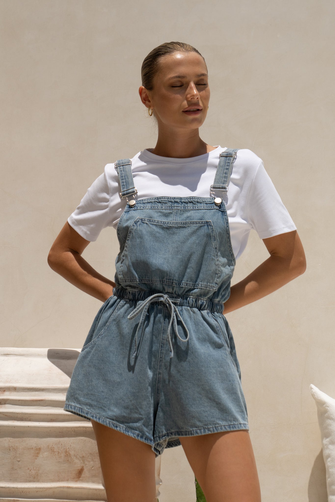 HEYCHIC Wren Denim Short Overalls (Blue)