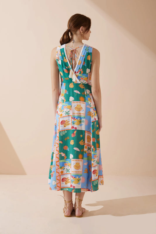 HEYCHIC Praia Multicolour Tropical V-Neck Maxi Dress (Multi)