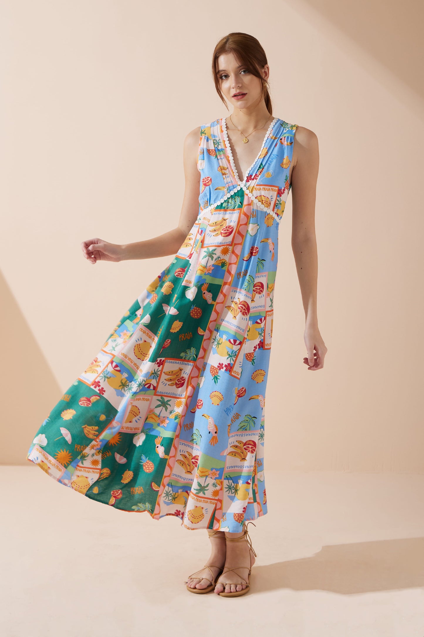 HEYCHIC Praia Multicolour Tropical V-Neck Maxi Dress (Multi)