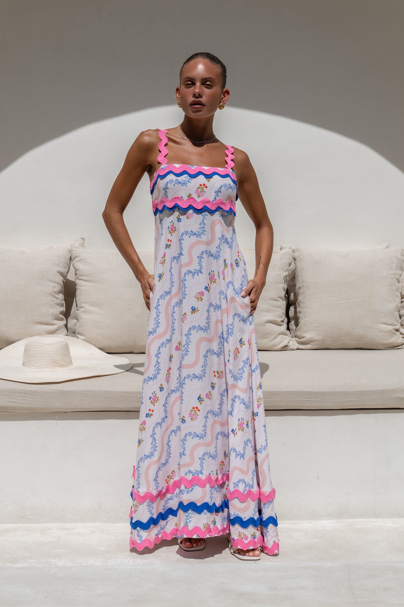 Image of Dresses. Product name - Florette Multicolour Floral Ric Rac Maxi Dress in Floral colour by brand - Heychic