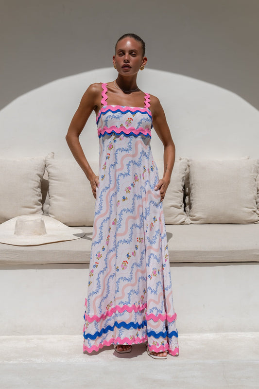 Image of Dresses. Product name - Florette Multicolour Floral Ric Rac Maxi Dress in Floral colour by brand - Heychic