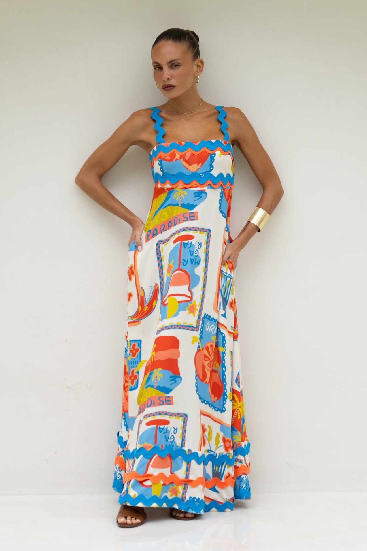 Image of Dresses. Productname: Heychic Mirabel Multicolour Abstract Ric Rac Maxi Dress in Multi colour by brand - Heychic