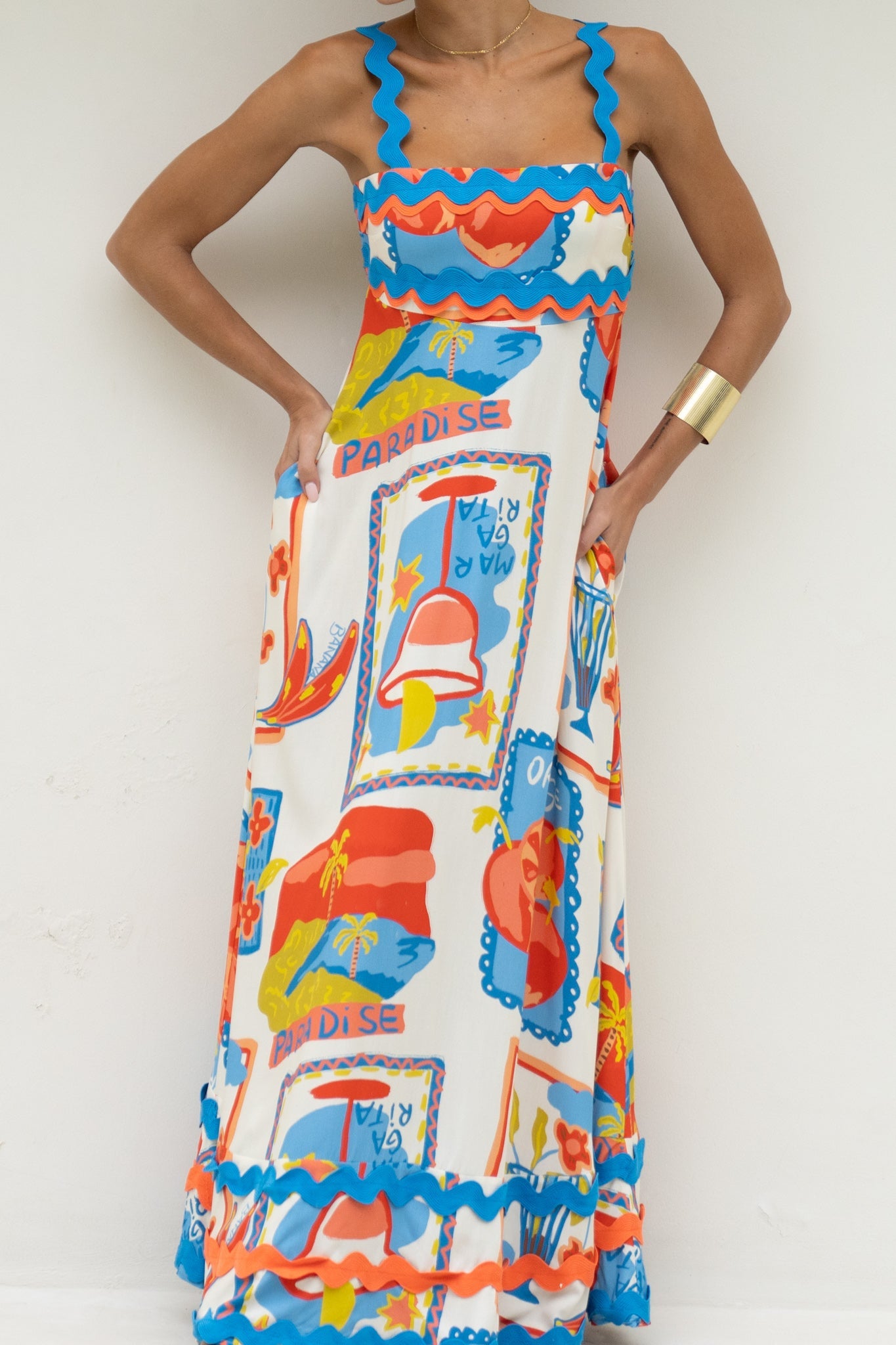 Heychic Mirabel Multicolour Abstract Ric Rac Maxi Dress (Multi)