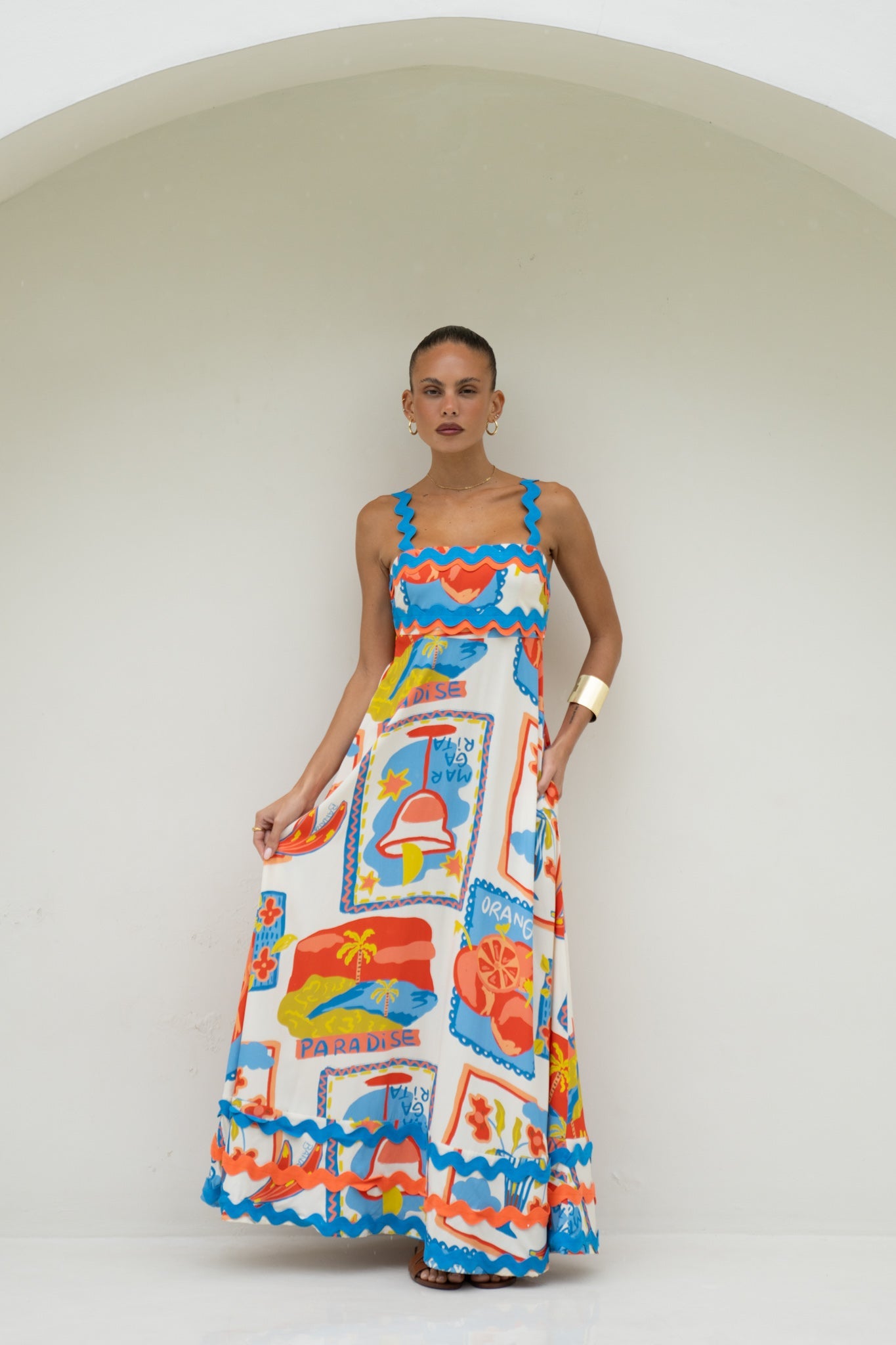 Heychic Mirabel Multicolour Abstract Ric Rac Maxi Dress (Multi)