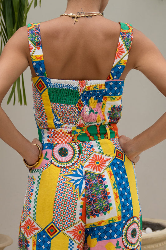 Heychic Allegra Multicolour Patchwork Button Jumpsuit (Multi)