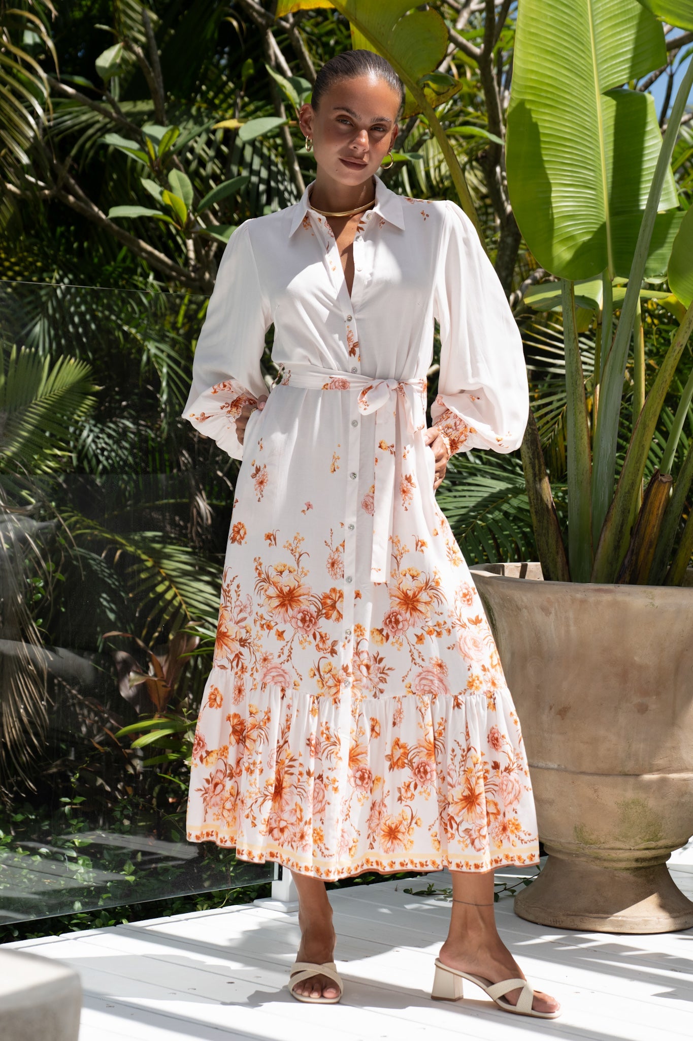 Image of Dresses. Product name - Amelisse Pink Floral Long Sleeve Midi Dress in Floral colour by brand - Heychic
