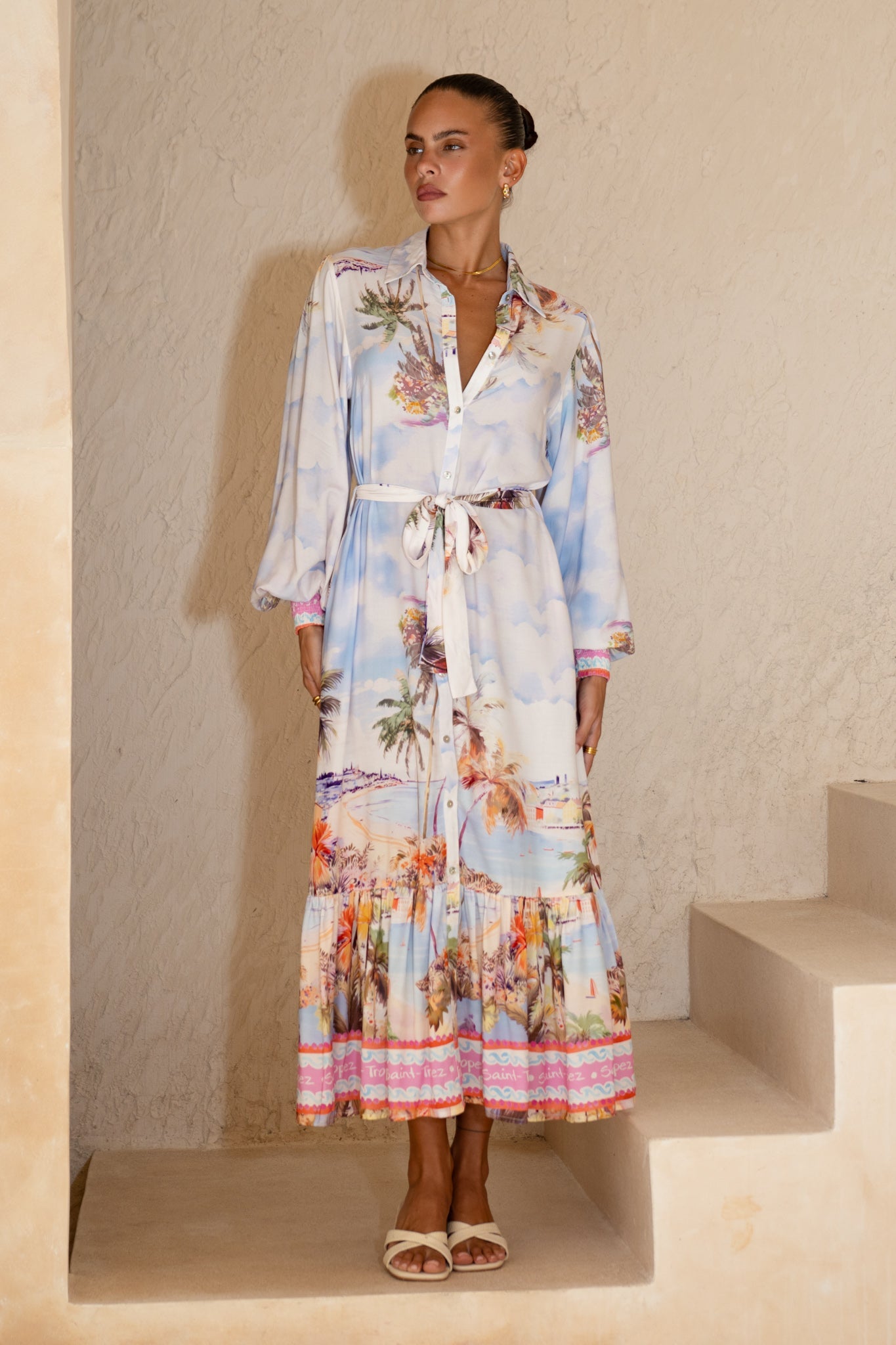 Heychic Saint Tropez Multicolour Tropical Long Sleeve Maxi Dress (Multi)