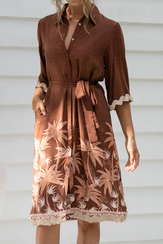 Heychic Eriselle Tropical Ric Rac Midi Dress (Brown)