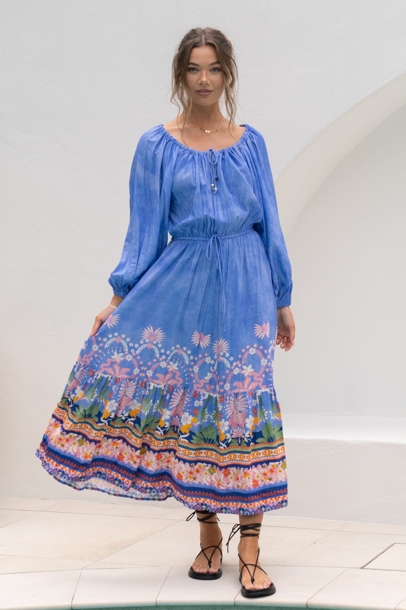 Heychic Indira Boho Long Sleeve Maxi Dress (Blue)