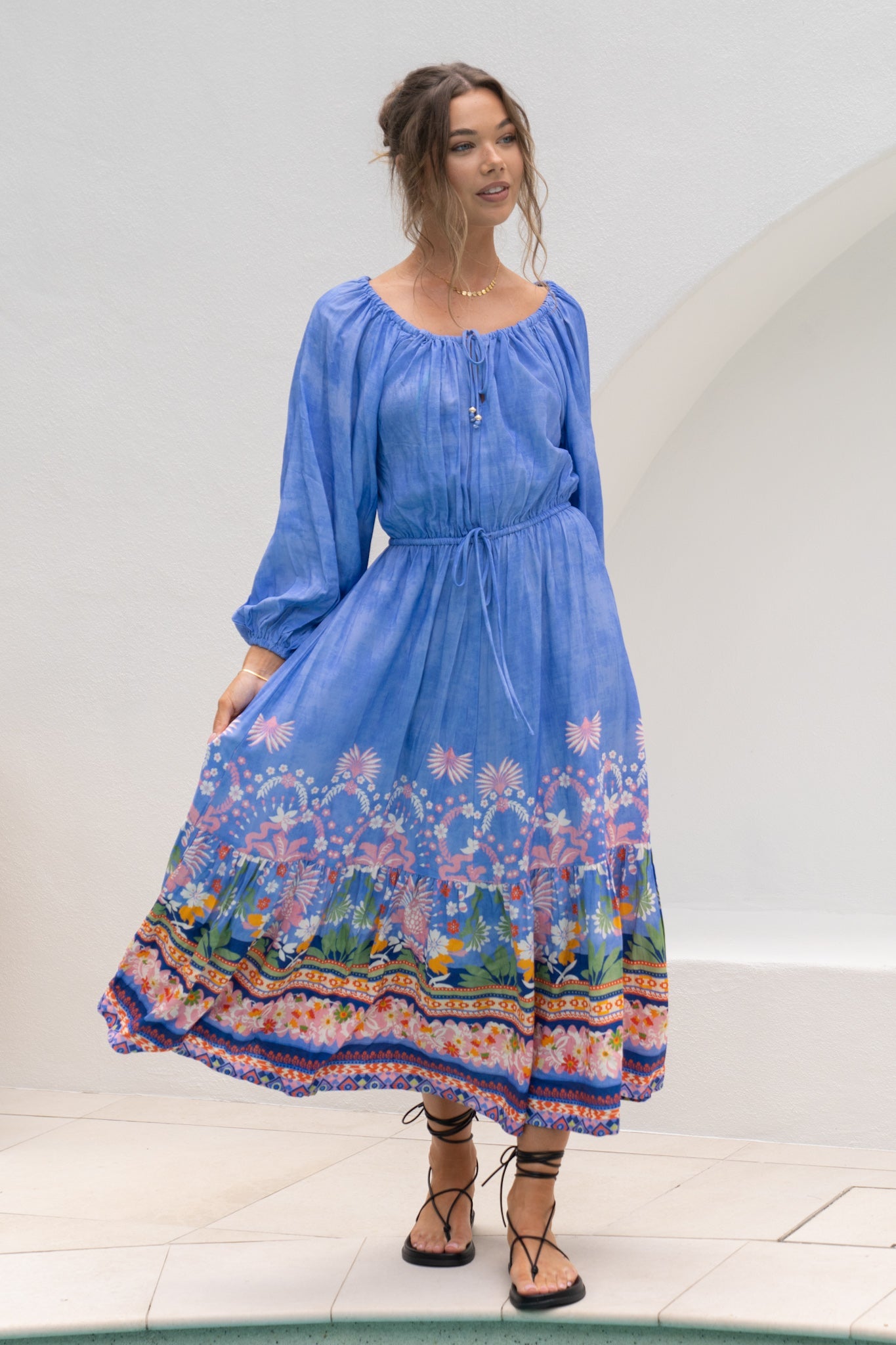 Heychic Indira Boho Long Sleeve Maxi Dress (Blue)