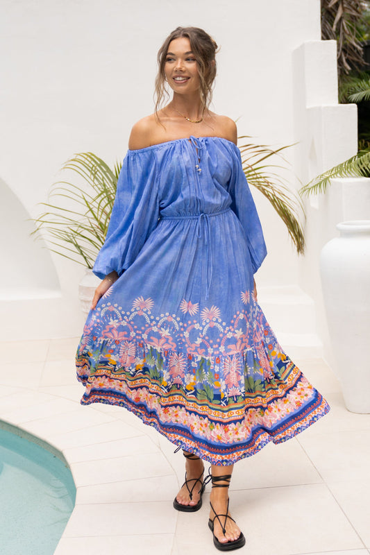Image of Dresses. Productname: Heychic Indira Boho Long Sleeve Maxi Dress in Blue colour by brand - Heychic