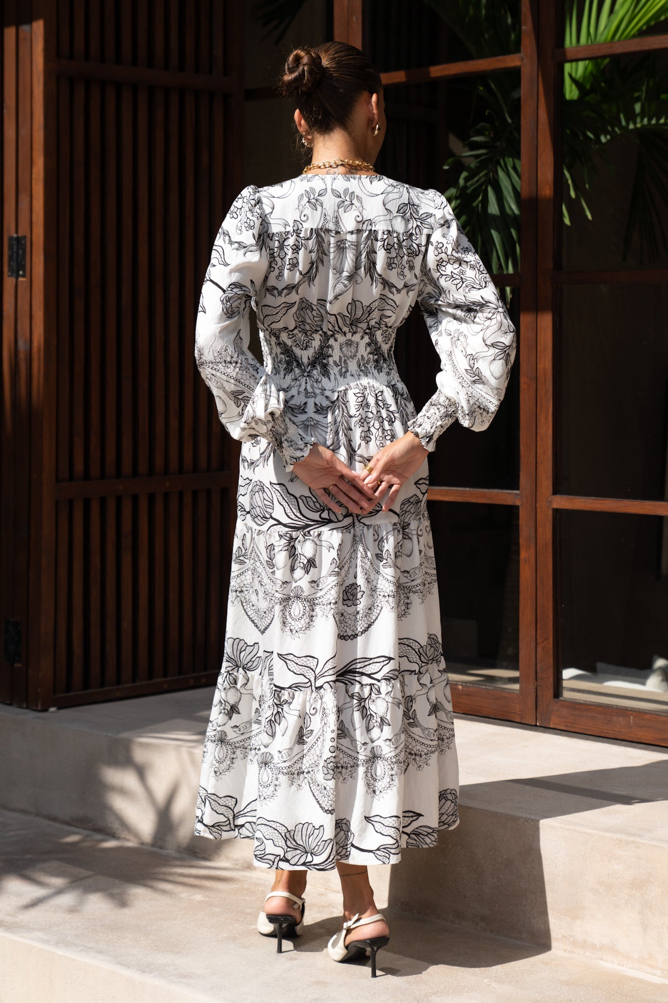 Heychic Adeline Floral Long Sleeve Tiered Maxi Dress (Black)