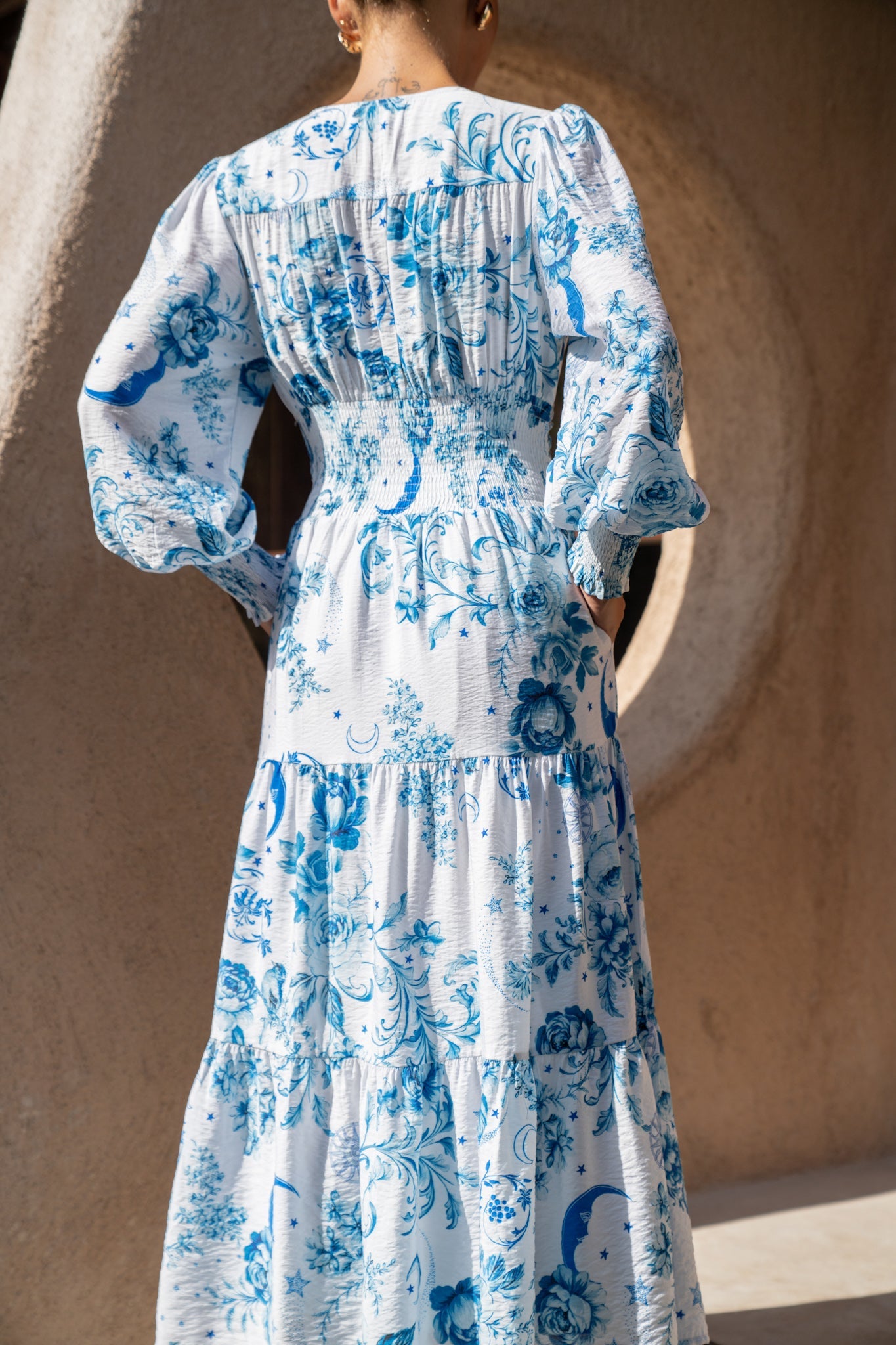 Heychic Lorellina Floral Long Sleeve Tiered Maxi Dress (Blue)