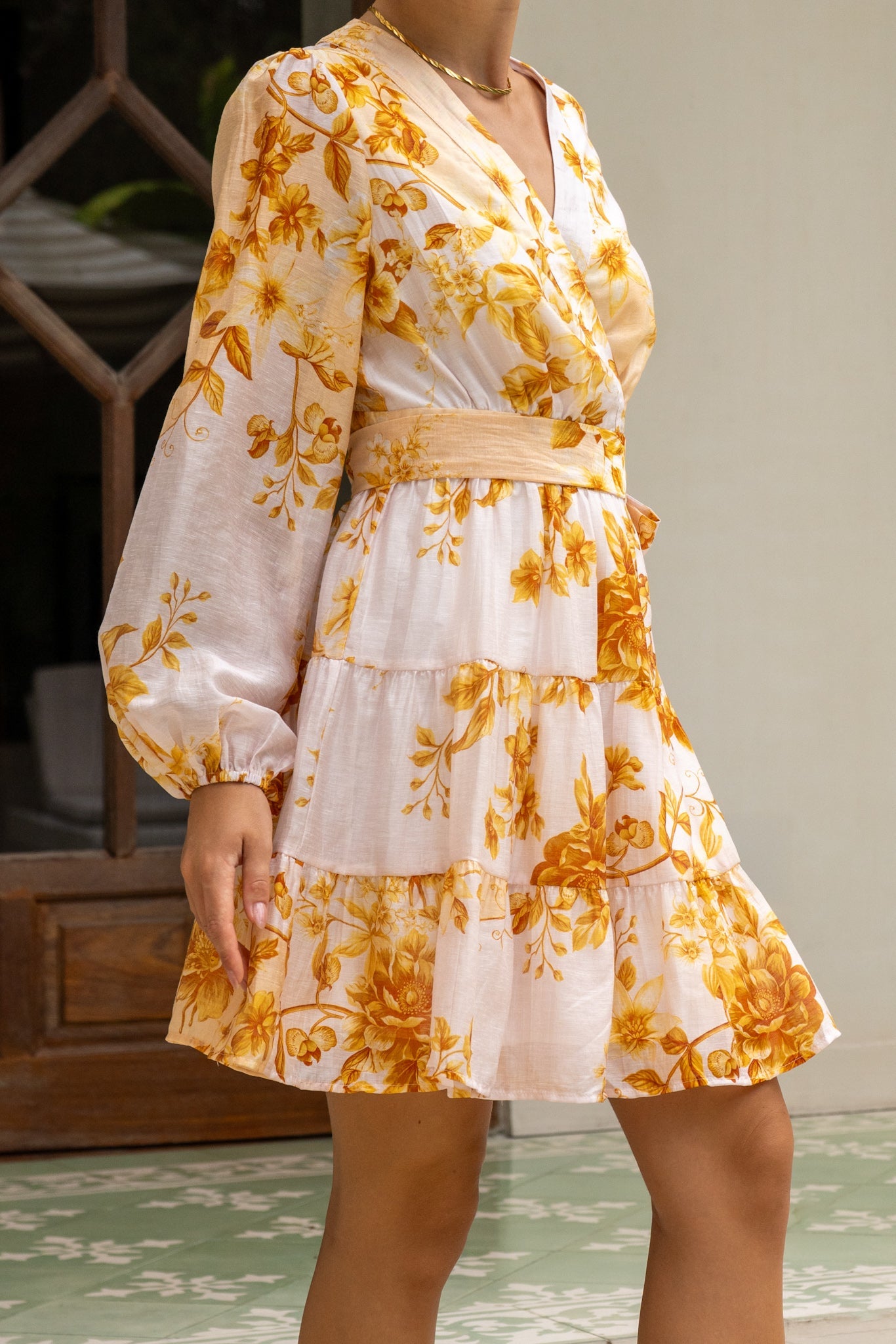 Heychic Fiorella Yellow Wrap Mini Dress (Floral)
